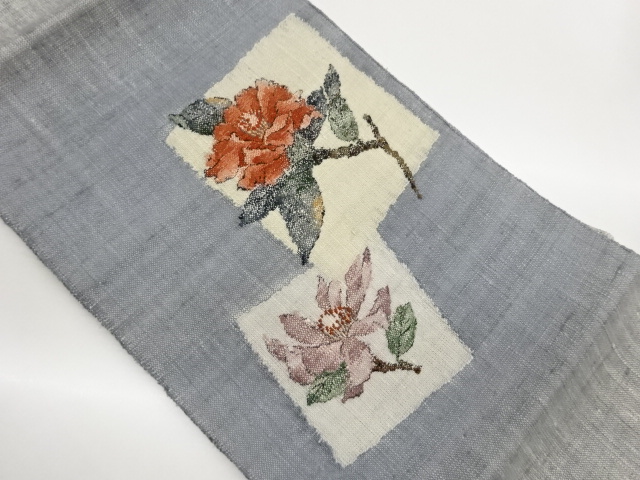 JAPANESE NAGOYA OBI / MAWATA TSUMUGI / WOVEN CAMELLIA